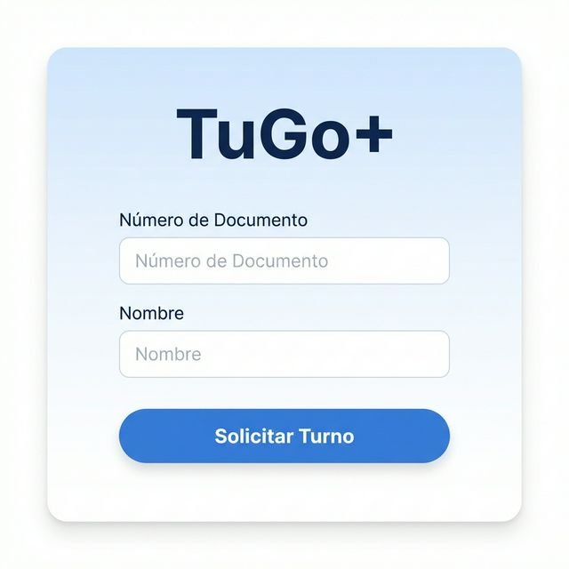 Panel táctil TuGo+ para solicitar turno con documento y nombre